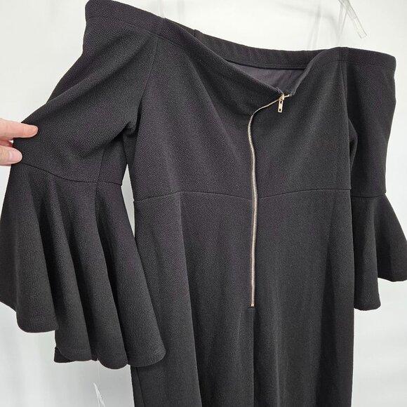 Teeze Me Off The Shoulder Midi Dress Plus 14W Black Ruffled Sleeves LBD Party - Picture 6 of 11